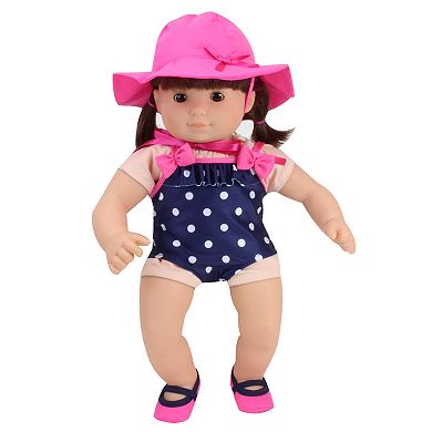 Sophia's Doll Polka Dot Bating Suit, Hat & Water Shoes