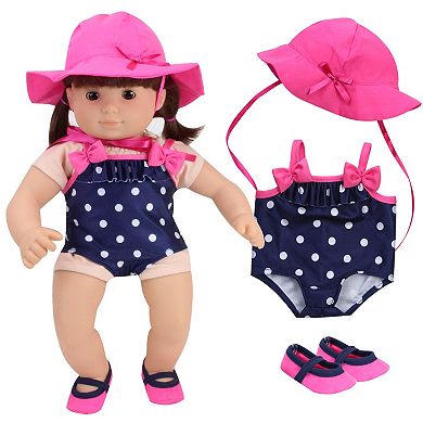 Sophia's Doll Polka Dot Bating Suit, Hat & Water Shoes