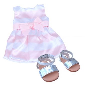 Sophia's Doll Stripe Satin Party Dress & Ankle Strap Sandals