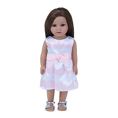Sophia's  Doll  Stripe Satin Party Dress & Ankle Strap Sandals