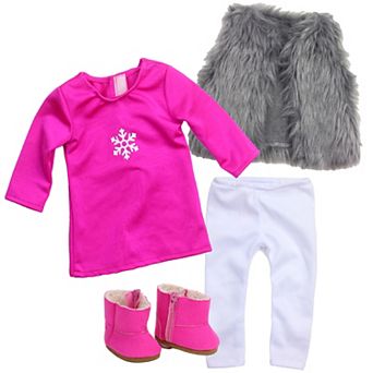 Sophia's  Doll Snowflake Dress, Silver Shaggy Vest, Leggings & Booties