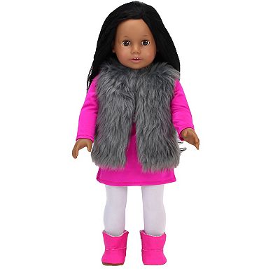 Sophia's Doll Snowflake Dress, Silver Shaggy Vest, Leggings & Booties