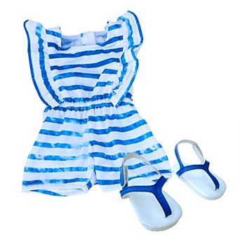 Sophia's Doll Stripe Romper & Thong Flip Flop