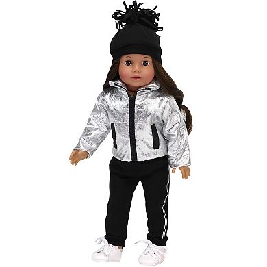 Sophia's Doll - Metallic Jacket, Side Stripe Joggers, Knit Hat & Sneakers