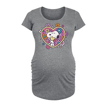 Maternity Peanuts Snoopy & Woodstock Hug Heart Flower Graphic Tee