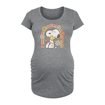 Maternity Peanuts Snoopy & Woodstock Retro Flower Rainbow Graphic Tee