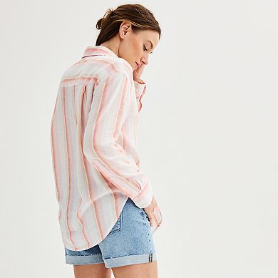 Women's Sonoma Goods For Life® Oversized Linen-Blend Boyfriend Shirt