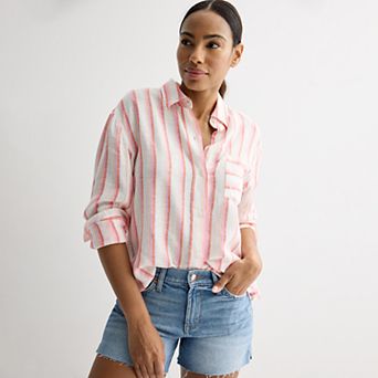 Women's Sonoma Goods For Life® Oversized Linen-Blend Boyfriend Shirt