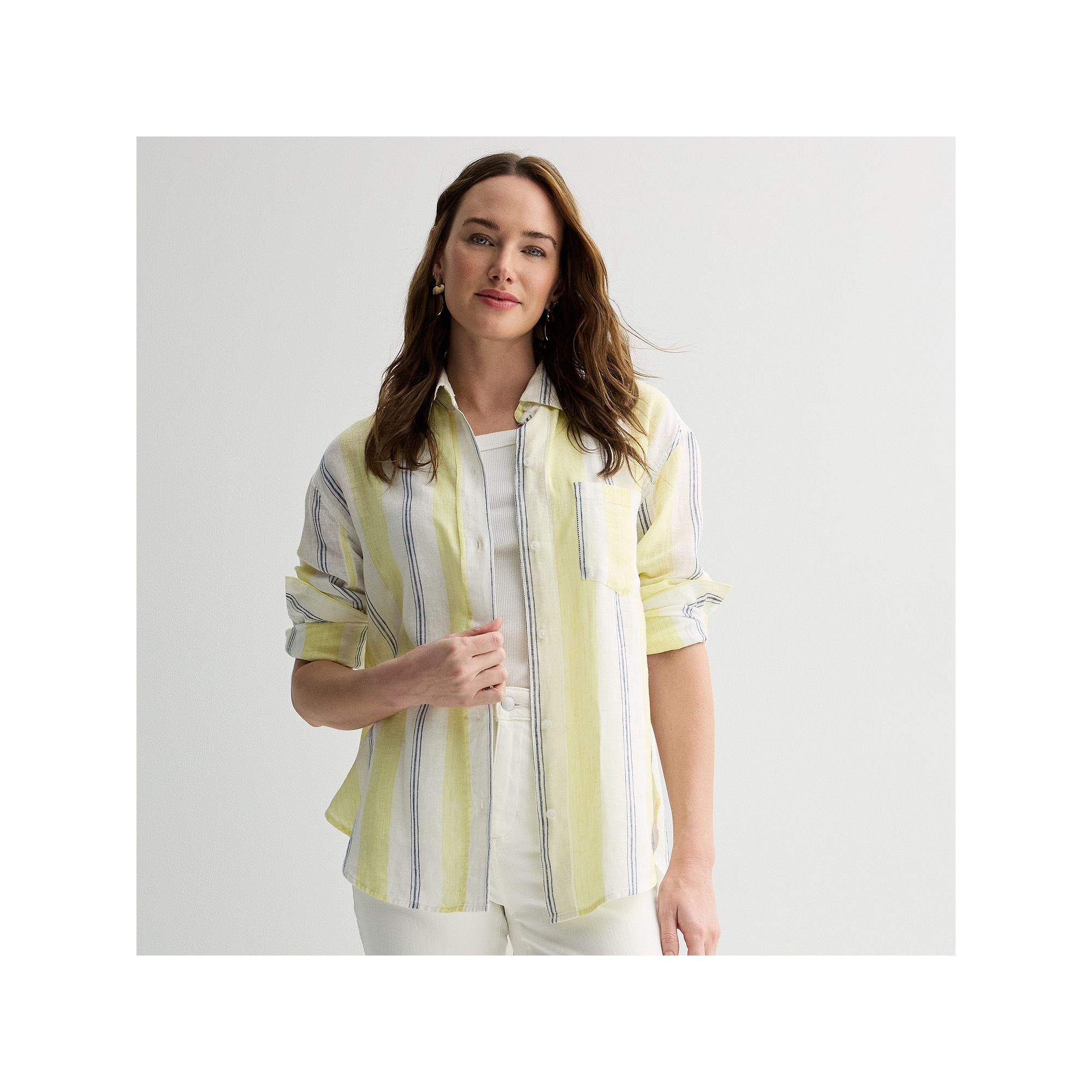 Womens Sonoma Goods For Life® Oversized Linen-Blend Boyfriend Shirt, Size