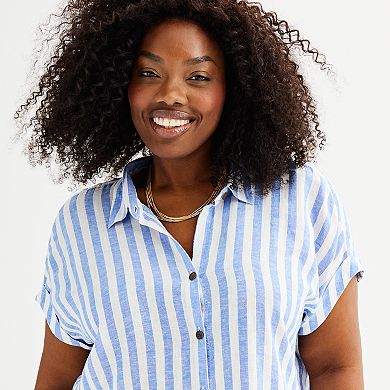 Plus Size Sonoma Goods For Life® Oversized Linen-Blend Camp Shirt