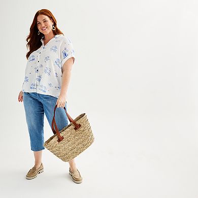 Plus Size Sonoma Goods For Life® Oversized Linen-Blend Camp Shirt