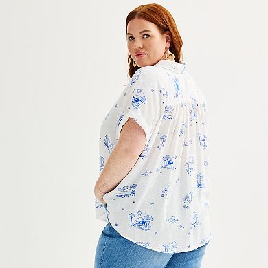 Plus Size Sonoma Goods For Life® Oversized Linen-Blend Camp Shirt