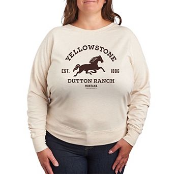 Plus Size Yellowstone Est. 1886 Horse Logo French Terry Long Sleeve Tee