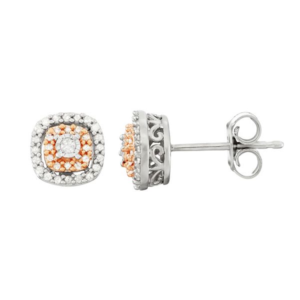 Rose Gold Over Sterling Silver 1/5 Carat T.W. Diamond Square Stud Earrings