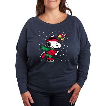 Plus Size Peanuts Snoopy Holiday French Terry Long Sleeve Tee