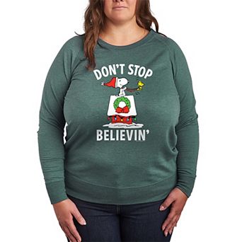 Plus Size Peanuts Believe Snoopy French Terry Long Sleeve Tee