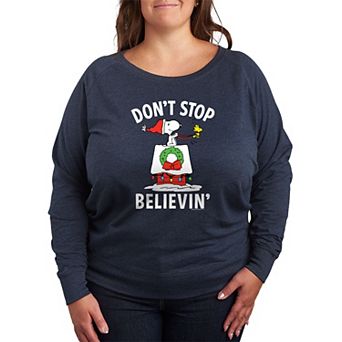 Plus Size Peanuts Believe Snoopy French Terry Long Sleeve Tee
