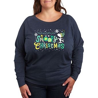 Plus Size Peanuts Snoopy Christmas French Terry Long Sleeve Tee