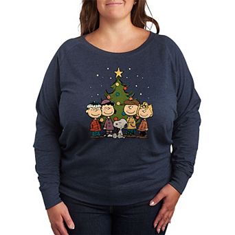 Plus Size Peanuts Christmas Group French Terry Long Sleeve Tee