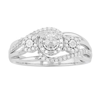 Sterling Silver 1/4 Carat T.W. Diamond Halo Swirl Ring