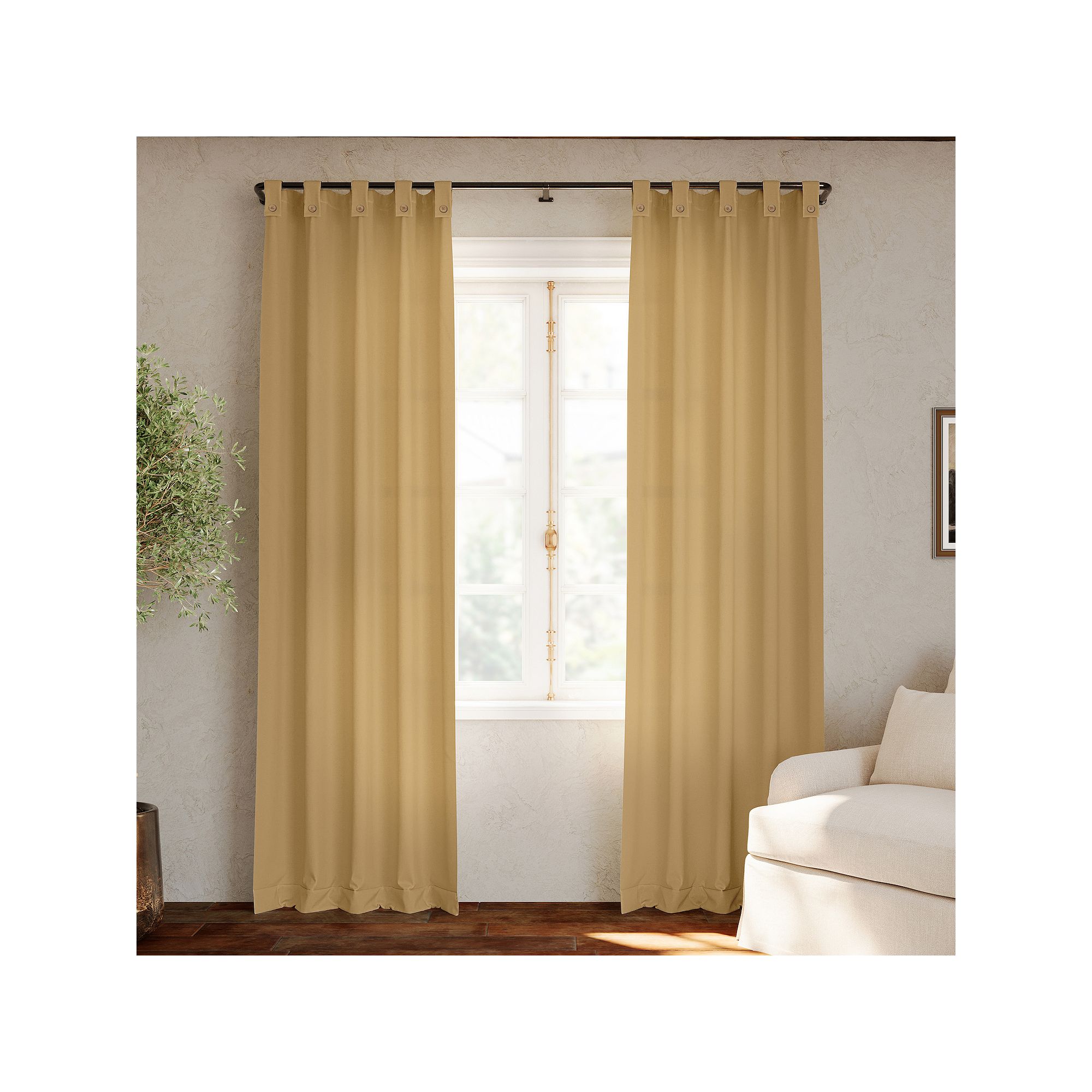 Archaeo Boulder Button Tab Top Semi-Sheer 1 Curtain Panel, Camel
