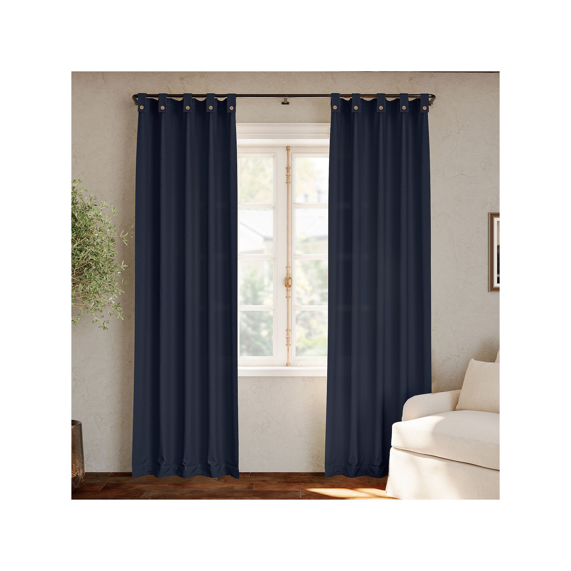 Archaeo Boulder Button Tab Top Semi-Sheer 1 Curtain Panel, Navy Blue