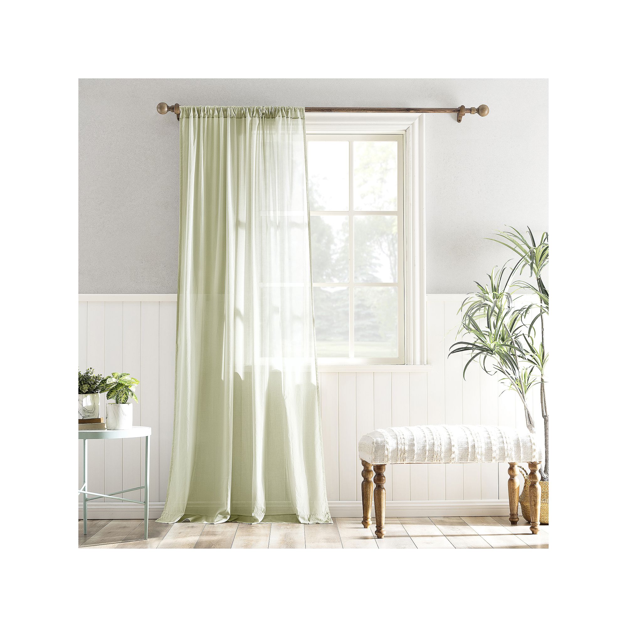 Archaeo Coralie Rod Pocket Sheer 1 Curtain Panel, Moss Green