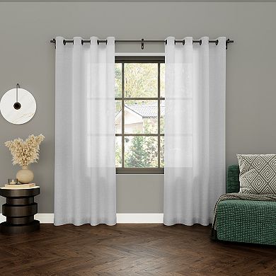 Archaeo Vail Slub Textured Black Grommets Semi-Sheer 1 Curtain Panel