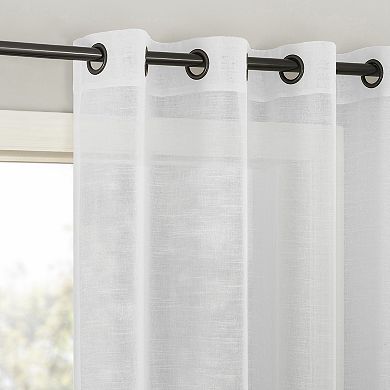 Archaeo Vail Slub Textured Black Grommets Semi-Sheer 1 Curtain Panel