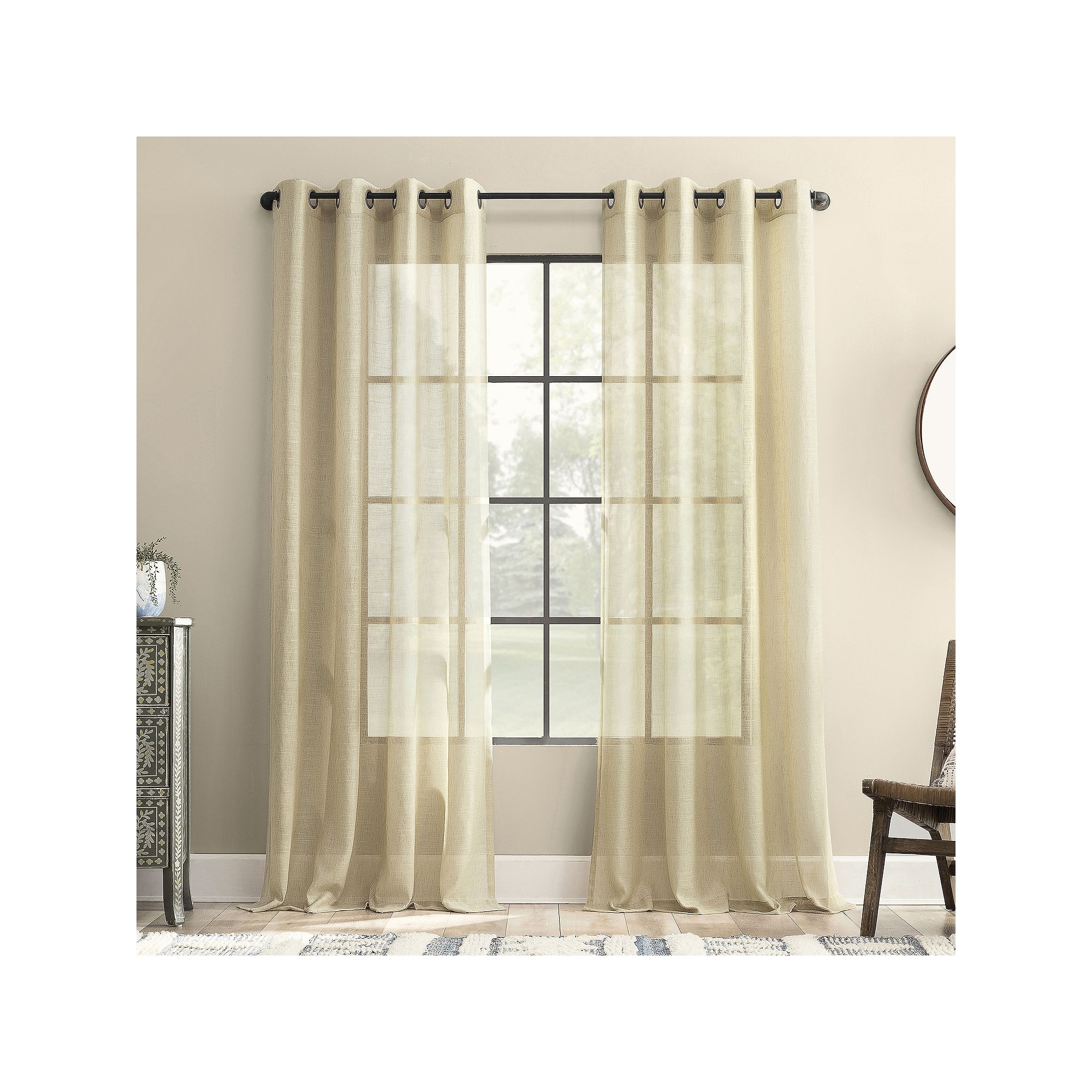 Archaeo Vail Slub Textured Black Grommets Semi-Sheer 1 Curtain Panel, Brown