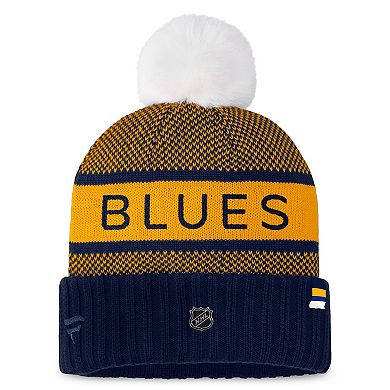Women's Fanatics Branded Navy/Gold St. Louis Blues Authentic Pro Rink Cuffed Knit Hat with Pom