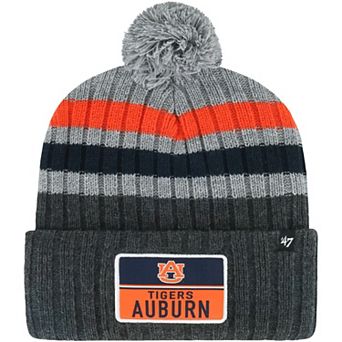Men's '47 Charcoal Auburn Tigers Stack Striped Cuffed Knit Hat with Pom
