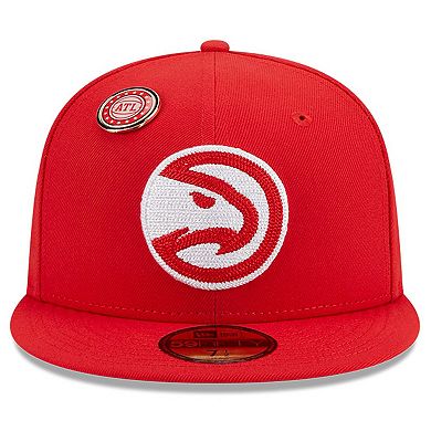 Men's New Era Red Atlanta Hawks Chainstitch Logo Pin 59FIFTY Fitted Hat