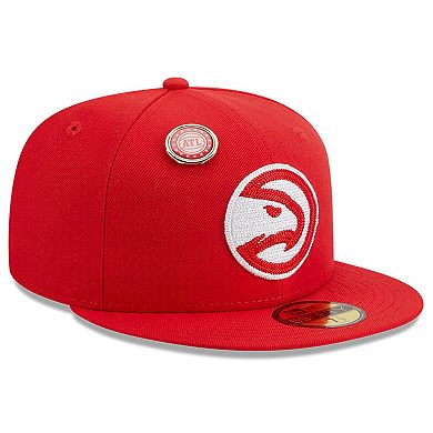 Men's New Era Red Atlanta Hawks Chainstitch Logo Pin 59FIFTY Fitted Hat