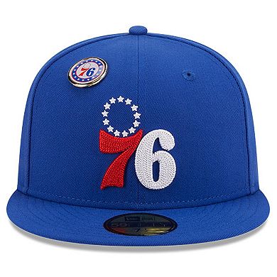 Men's New Era Royal Philadelphia 76ers Chainstitch Logo Pin 59FIFTY Fitted Hat
