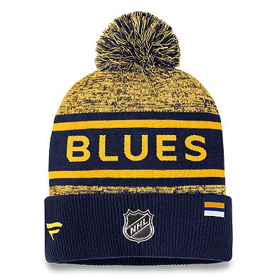 Men's Fanatics Branded  Navy/Gold St. Louis Blues Authentic Pro Cuffed Knit Hat with Pom
