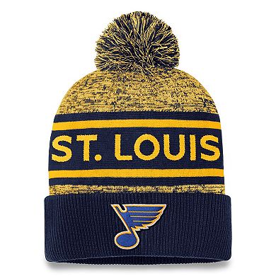 Men's Fanatics Branded  Navy/Gold St. Louis Blues Authentic Pro Cuffed Knit Hat with Pom