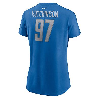 Women's Nike Aidan Hutchinson Blue Detroit Lions Player Name & Number T-Shirt