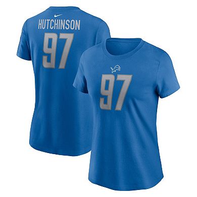 Women's Nike Aidan Hutchinson Blue Detroit Lions Player Name & Number T-Shirt
