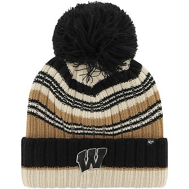 Women's '47 Khaki Wisconsin Badgers Barista Cuffed Knit Hat with Pom