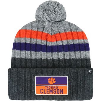 Men's '47 Charcoal Clemson Tigers Stack Striped Cuffed Knit Hat with Pom