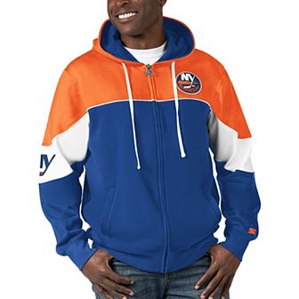 Men's Starter Royal/Orange New York Islanders Power Forward Full-Zip Hoodie