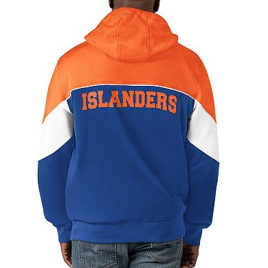 Men's Starter Royal/Orange New York Islanders Power Forward Full-Zip Hoodie