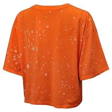 Women's Majestic Threads Orange Cincinnati Bengals Bleach Splatter Notch Neck Crop T-Shirt
