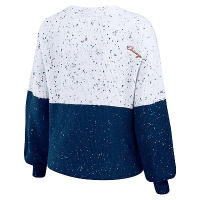 Women s WEAR by Erin Andrews White Navy Chicago Bears Color Block Pullover Sweater