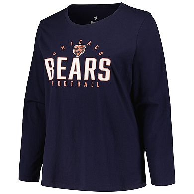 Women's Fanatics Branded Navy Chicago Bears Plus Size Foiled Play Long Sleeve T-Shirt