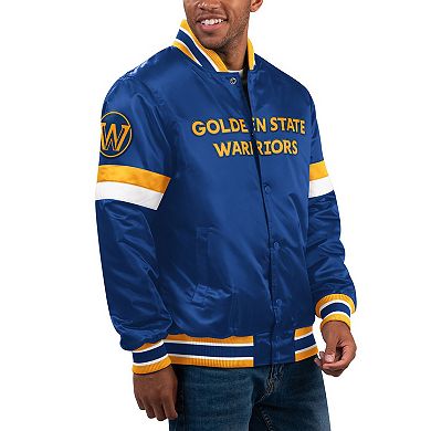 Men's Starter Royal Golden State Warriors Home Game Satin Full-Snap Varsity Jacket