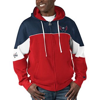 Men's Starter Red/Navy Washington Capitals Power Forward Full-Zip Hoodie