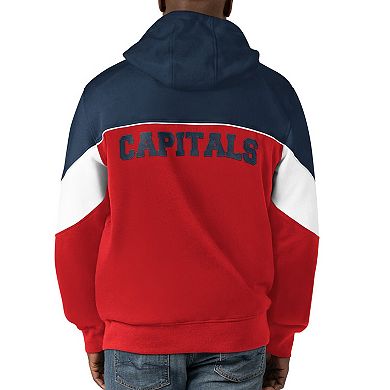 Men's Starter Red/Navy Washington Capitals Power Forward Full-Zip Hoodie