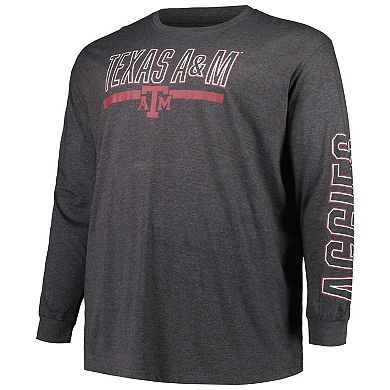 Men's Profile Heather Charcoal Texas A&M Aggies Big & Tall Two-Hit Graphic Long Sleeve T-Shirt